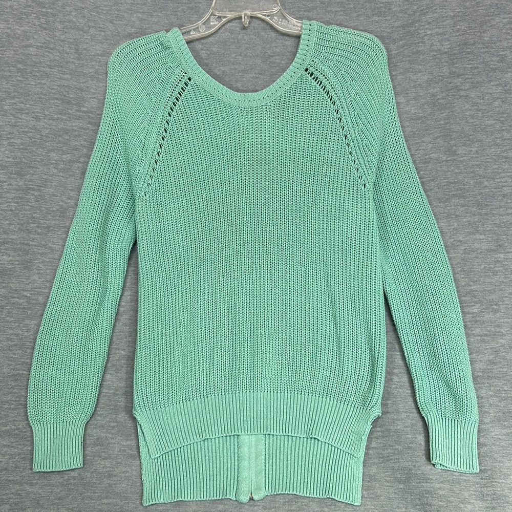 TIMING Mint Green Long Sleeve Scoop Neck Full Zipper Back with Hi Lo Hem Sweater